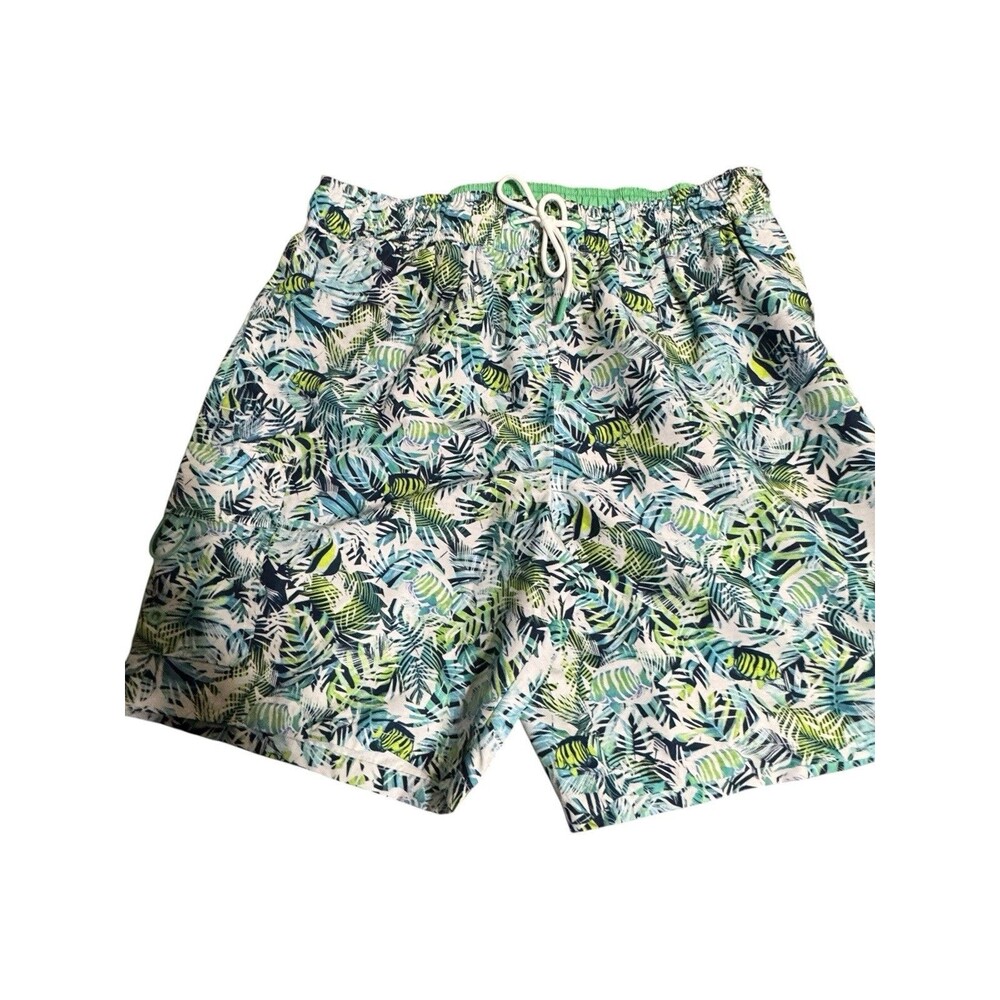 Havana Jim Tropical Hawaiian Print Blue & Green Mens Swim Shorts Trunks Large